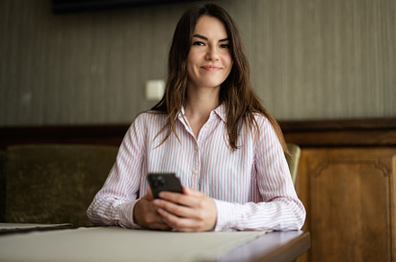 Young beautiful brunette woman sit in coffee shop cafe restauran, a Person Photo by AS photostudio