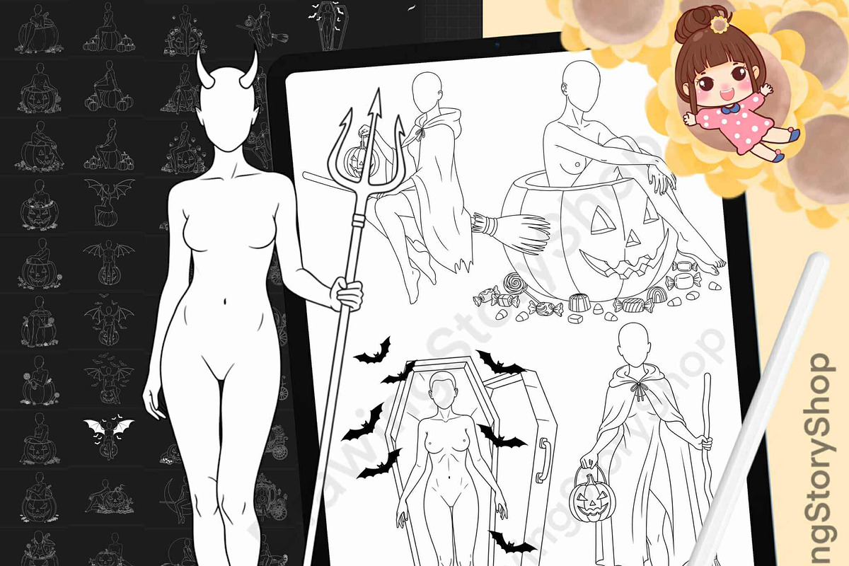 120 Procreate Halloween Anime Stamps, a Brush Add-On by DrawingStoryShop (Photo 1 of 6)