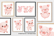 15 Bundle Watercolor Cute Pig Pink, an Animal Illustration by Morspective (Thumbnail 4 of 8)