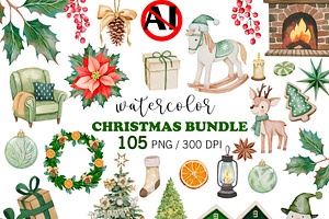 Watercolor Christmas Bundle PNG