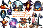 Watercolor Halloween Evening Clipart, an Illustration by DreamCafeArt (Thumbnail 1 of 7)