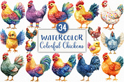 Colorful Chickens Clipart, an Illustration by Craft Nest (Thumbnail 1 of 6)