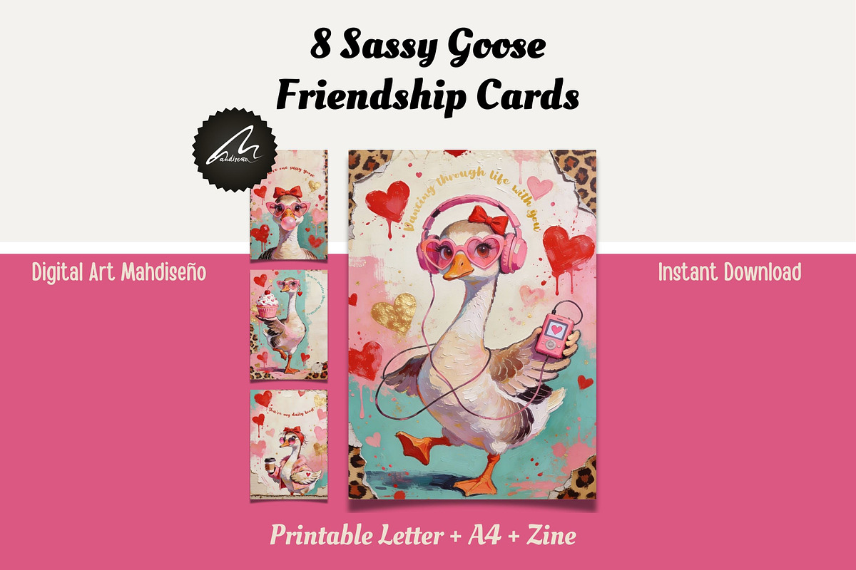 Sassy Goose Valentine Print Set Card, a Card Template by Digital Art Mahdiseño (Photo 1 of 11)