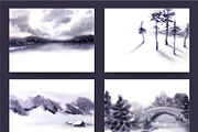 Watercolor Winter Landscapes Set, a Texture Illustration by Nuburu (Thumbnail 6 of 14)