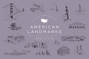 Hand Drawn American Landmarks Bundle, an Illustration by East Grove