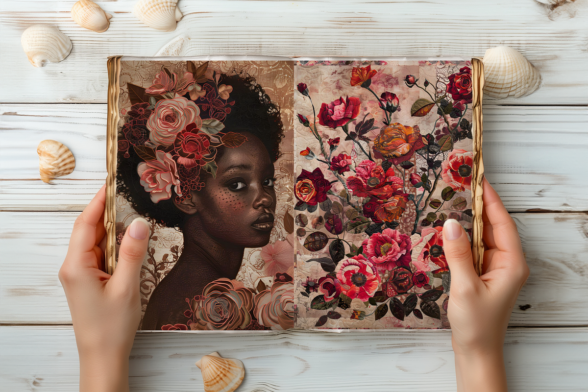 AFRO AMERICAN ROSE GOLD JUNK JOURNAL, a Person Illustration by Daring Digies (Photo 8 of 9)
