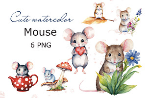 Cute Mouse Watercolor Clipart. AI