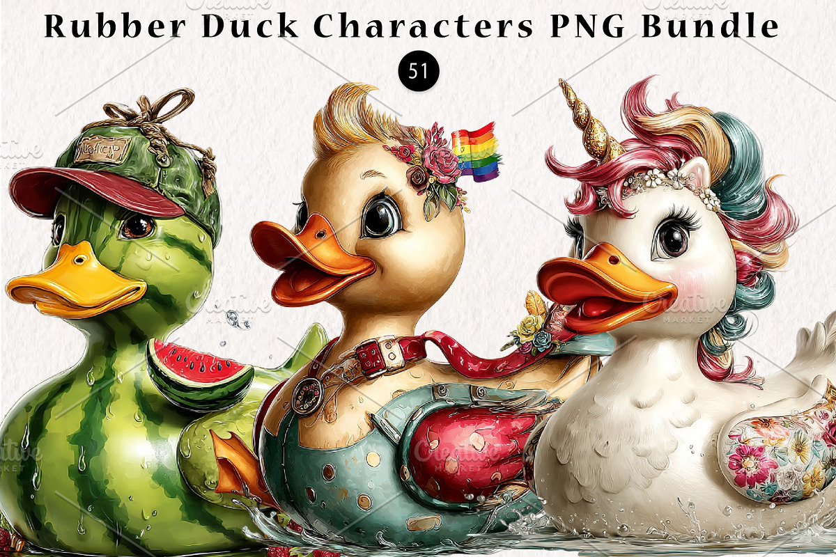 Rubber Duck Characters PNG Bundle, a Seasonal Illustration by CreationArt (Photo 1 of 5)