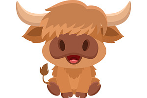 Cute Baby Highland Cow, an Animal Illustration by HitToon