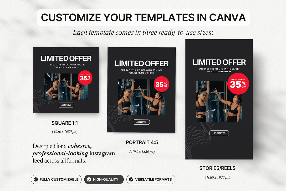 Fitness Instagram Templates Bundle, a Social Media Template by DigiPax (Photo 7 of 12)