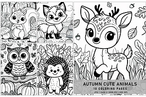 Autumn Cute Animals Coloring Pages, a Seasonal Illustration by Digital Art Creations