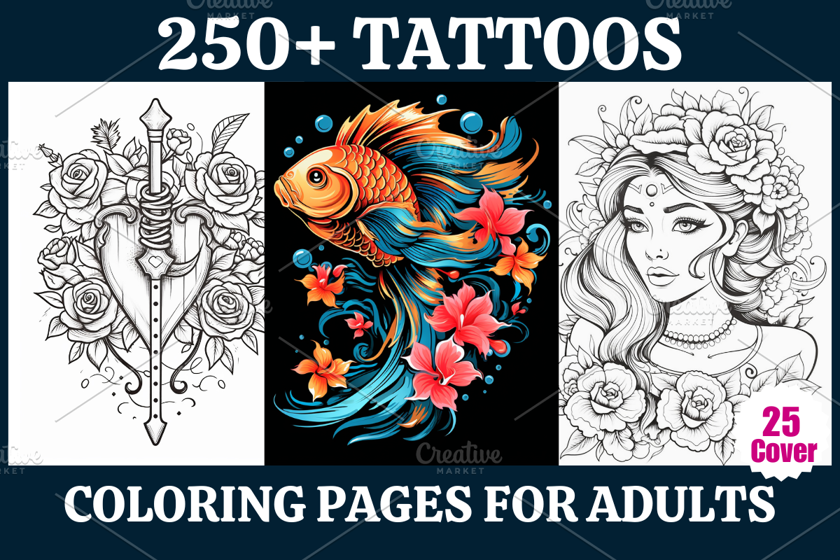 Tattoos Coloring Pages For Adults, a Decorative Illustration by Coco Bloom (Photo 1 of 5)