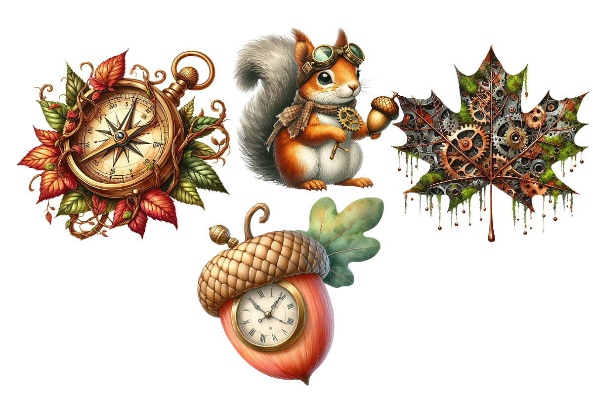 Watercolor Steampunk Autumn Clipart, a Seasonal Illustration by DreamArtGraphic (Photo 4 of 7)