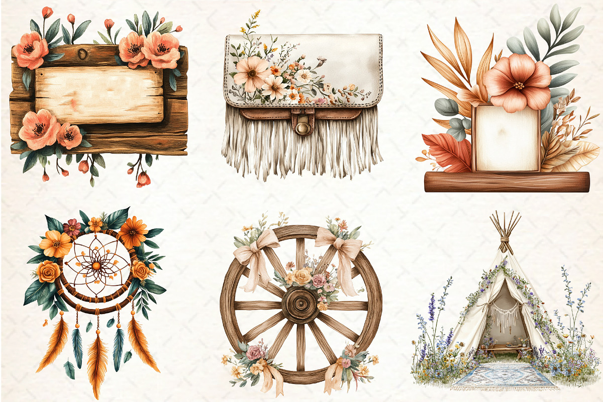 Western Boho Wedding Clipart, an Illustration by Libby Wishes (Photo 4 of 8)