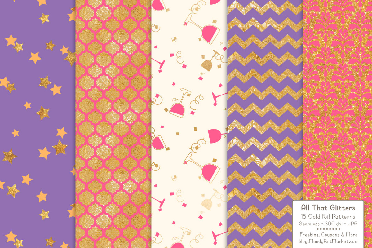 Crayon Box Gold Foil Digital Papers, a Pattern Graphic by Amanda Ilkov (Photo 4 of 4)