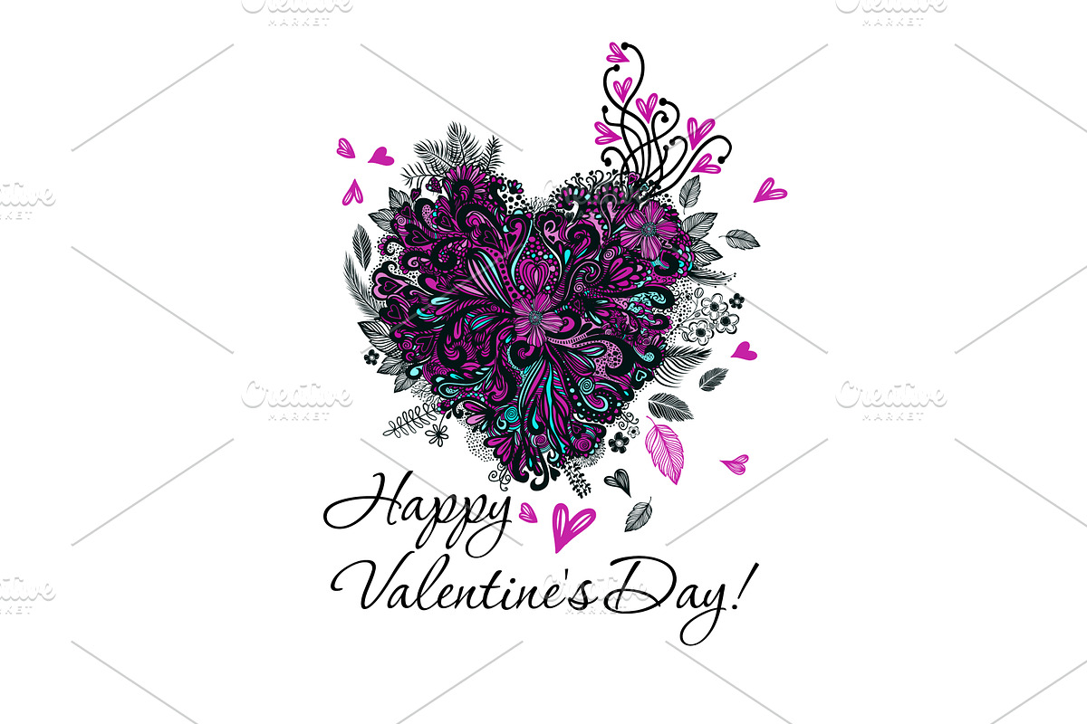 Heart of violet flowers. Happy, an Illustration by Nenahliadava Design