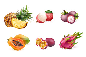 Realistic tropical fruits. 3d exotic, a Food Illustration by Stock-Smart-Start