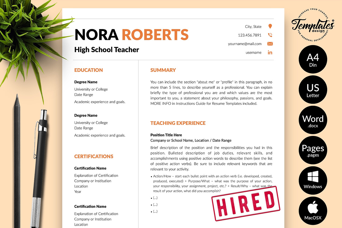 Teacher CV Bundle / Resume - Nora, a Resume Template by Templates Design Co. (Photo 1 of 17)