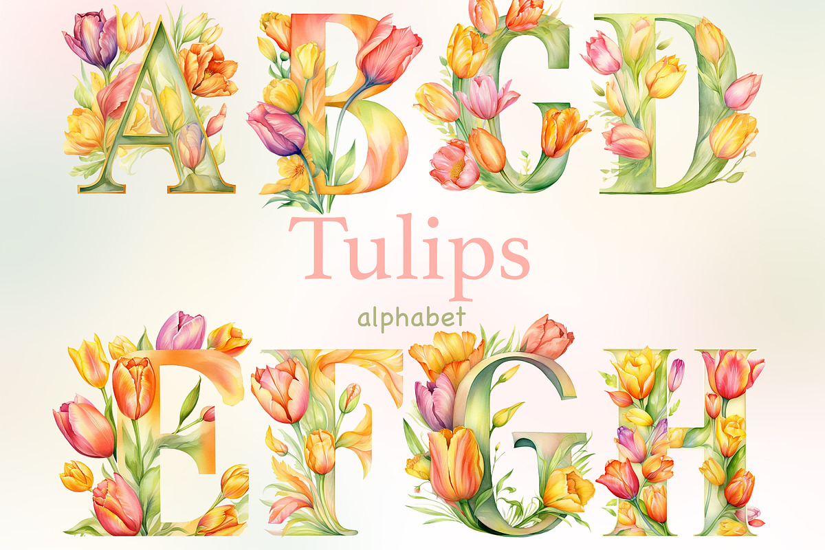 Tulips Alphabet Clipart | Flowers, a Decorative Illustration by GlamArtZhanna (Photo 1 of 6)
