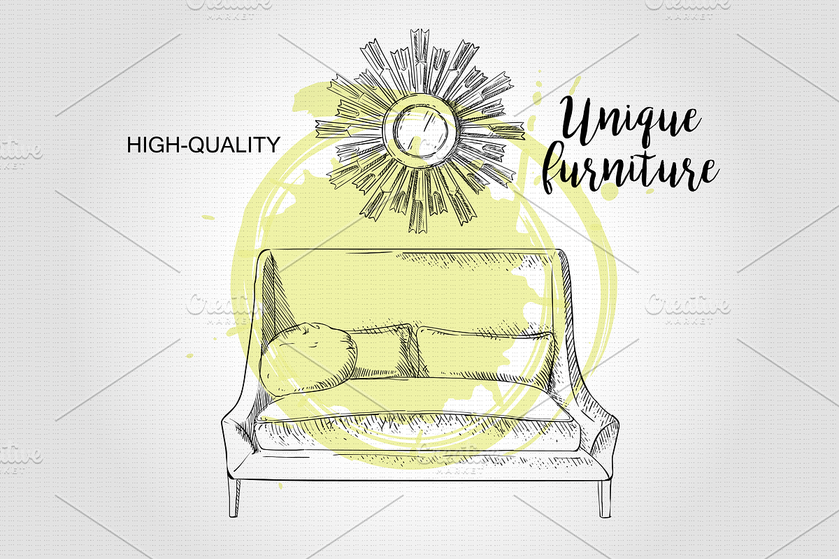 Furniture Hand drawn Vector set#4, a Decorative Illustration by Alltruecolours (Photo 2 of 4)