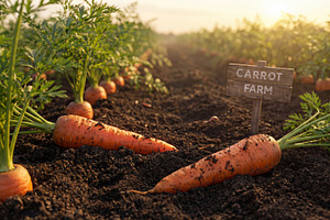 Carrots growing on a carrot farm, a Food & Drink Photo by Volff
