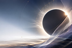 Solar eclipse with cosmic patterns a, a Photo by Dvoevnore photos