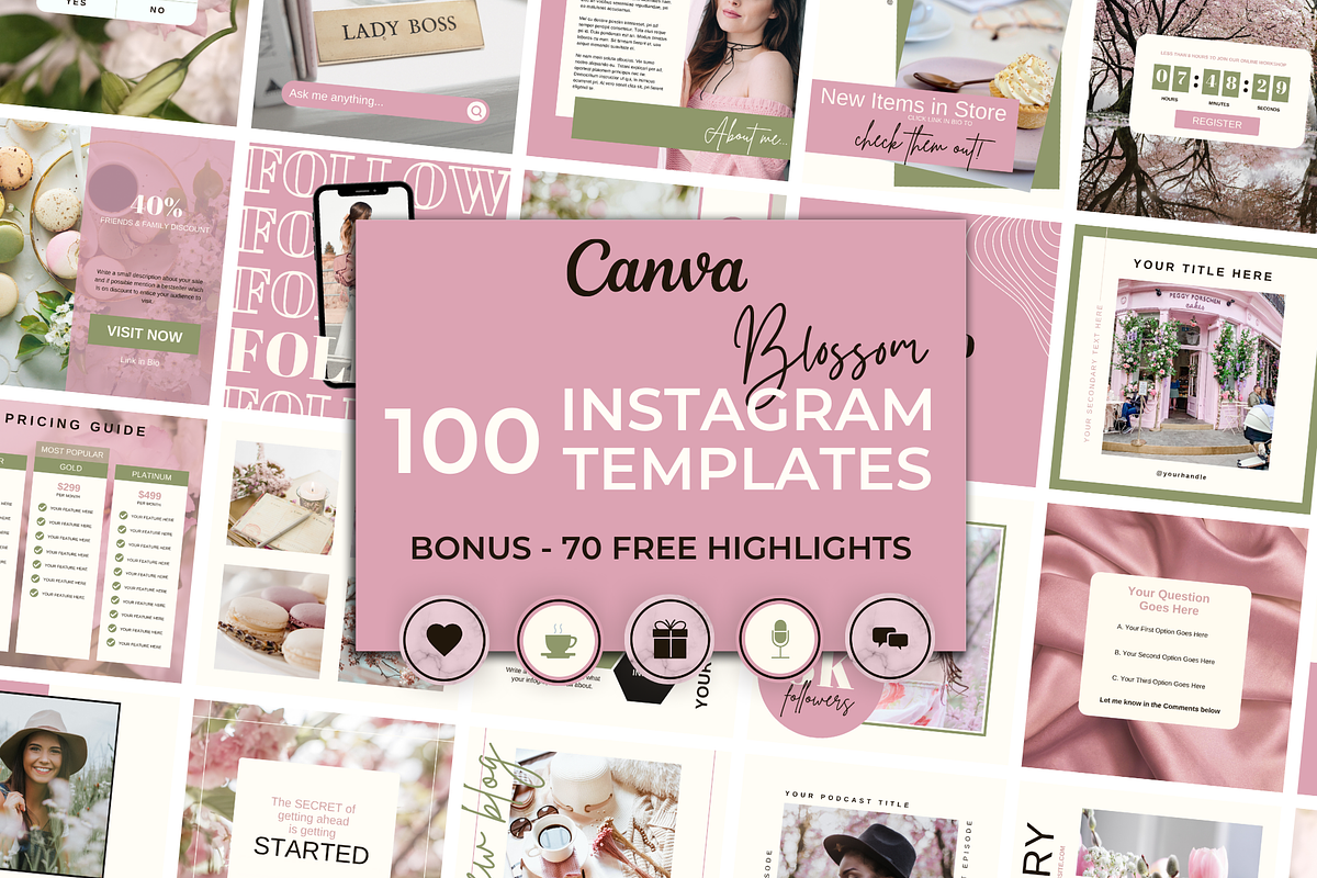 INSTAGRAM TEMPLATES CANVA - PINK | Creative Market