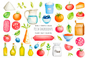 Watercolor Let`s make a pizza set, a Food Illustration by Art and Funny (Thumbnail 2 of 6)