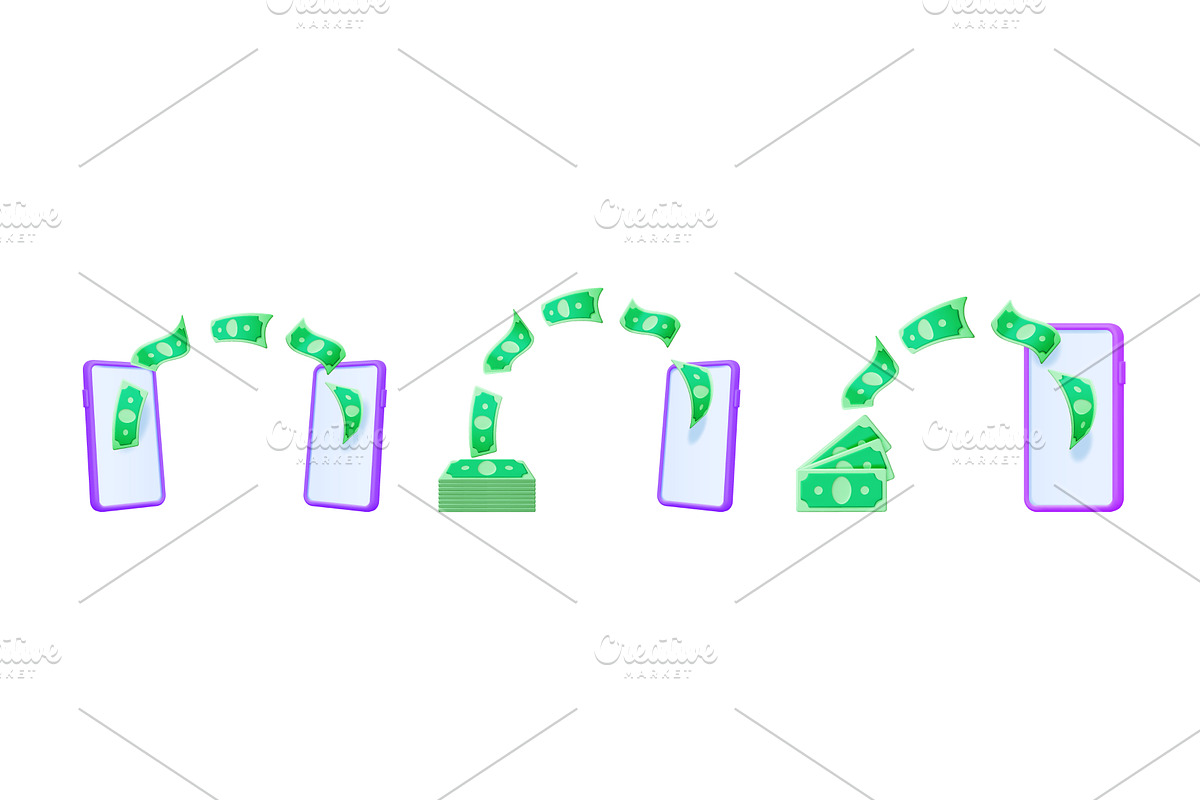 Money transferring in cartoon style, a Technology Illustration by Abscent
