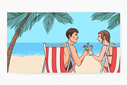 Man and woman on sandy beach, a Seasonal Illustration by Good Studio (Thumbnail 2 of 3)