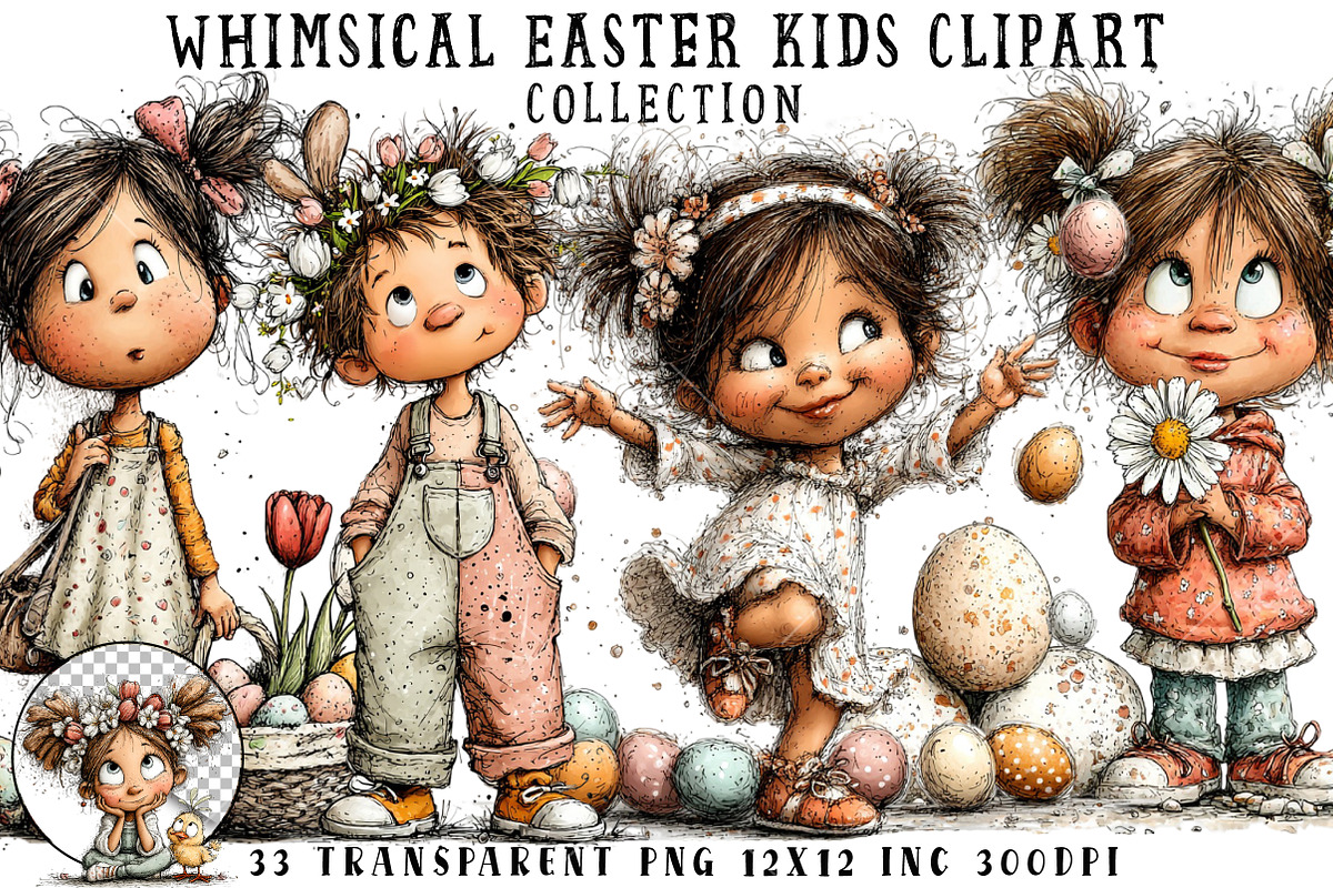 Whimsical Easter Kids Clipart, an Illustration by OK Design (Photo 1 of 6)
