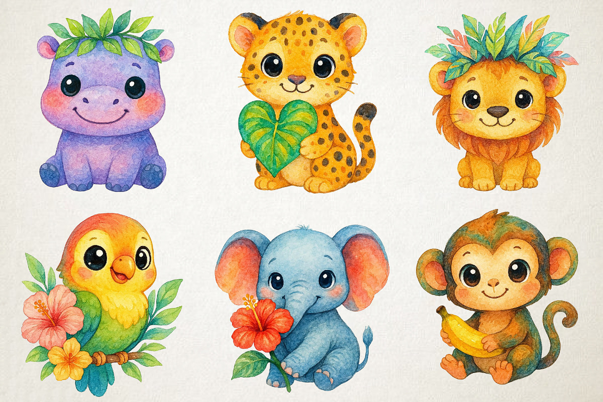 Cute Jungle Animals PNG Clipart, an Animal Illustration by RobertsArt (Photo 3 of 5)