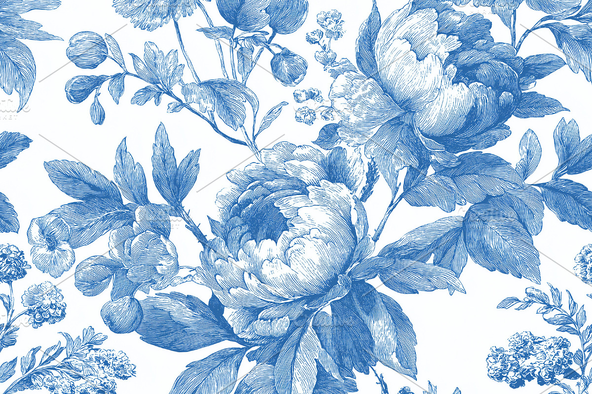 Seamless pattern, blue toile de jouy seamless pattern with detai, a Pattern Graphic by Studio ANNA