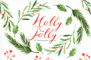 Holly Jolly Watercolor cliparts, a Decorative Illustration by everysunsun (Thumbnail 1 of 5)