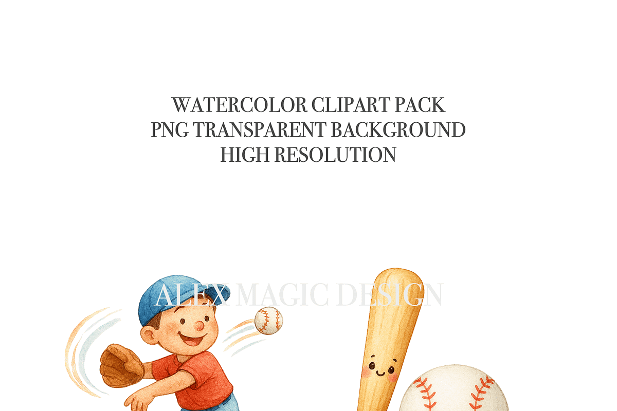 Baseball Clipart Set, a Decorative Illustration by Pati Charm Studio (Photo 5 of 8)
