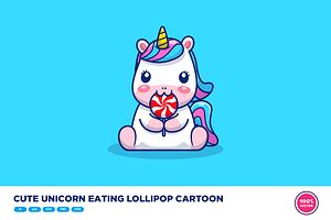 Cute Unicorn Eating Lollipop Cartoon