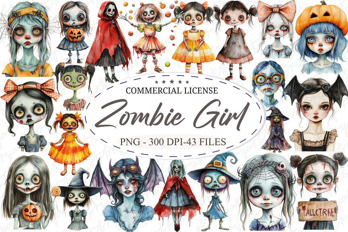 Quirky Halloween Girl Clipart Zombie, an Illustration by designcity5 (Photo 1 of 5)