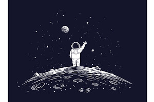 Astronaut moon surface. Cartoon, a Technology Illustration by Stock-Smart-Start
