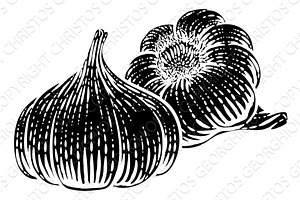 Garlic Vegetable Vintage Woodcut, a Food Illustration by Christos Georghiou
