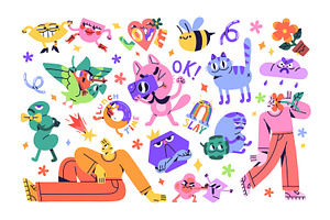 Funny doodle icons set, backgrounds, an Object Illustration by PaperTrident
