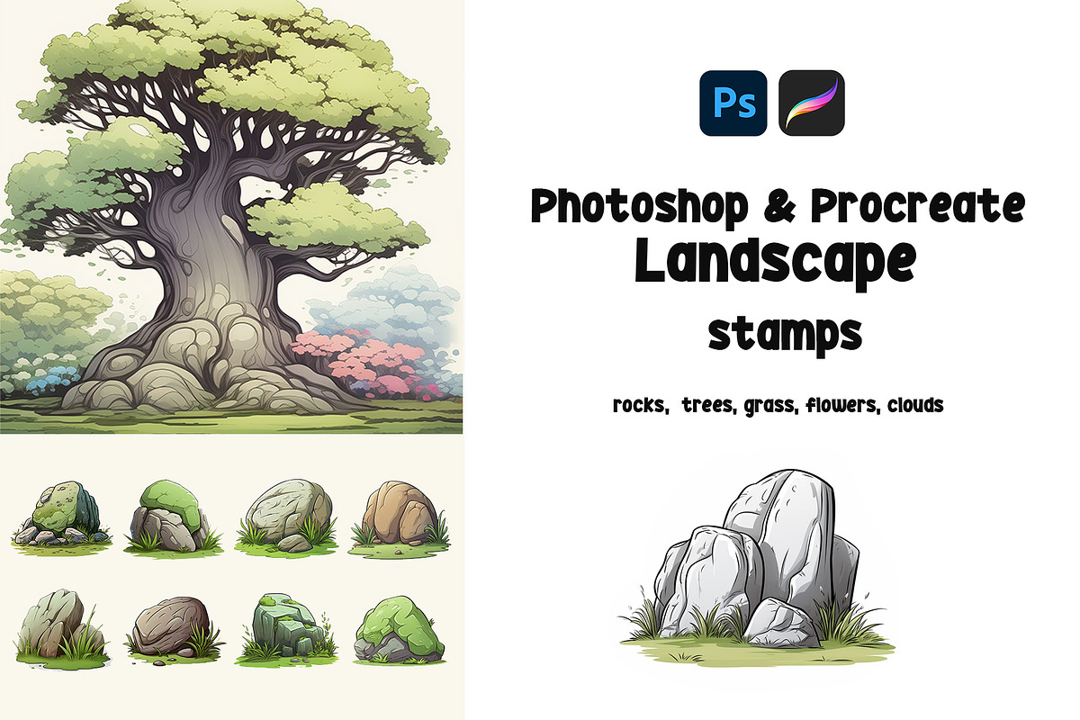 Landscape Procreate Photoshop stamps, a Brush Add-On by Spark Studio Brushes (Photo 1 of 7)