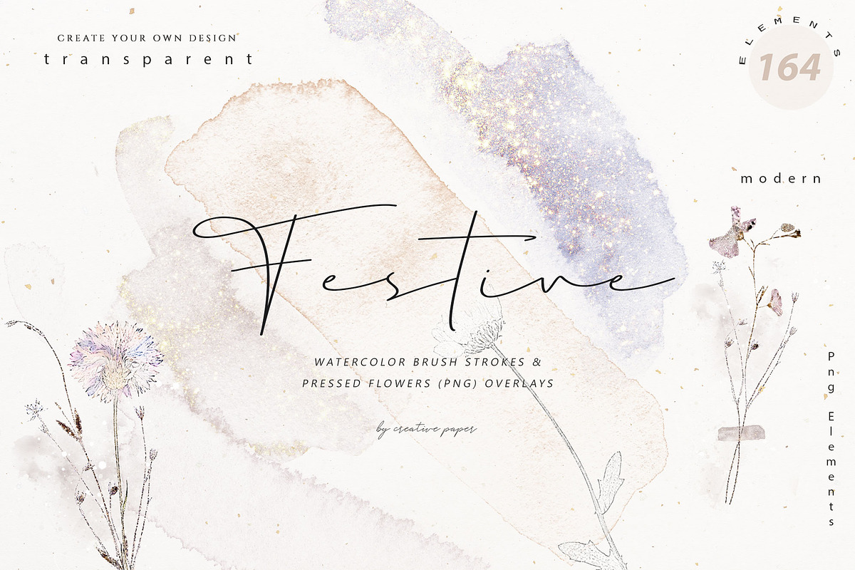 Pressed Flowers & Brush Strokes Png, an Object Graphic by by creative paper (Photo 1 of 17)
