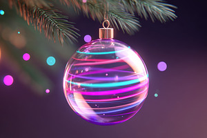Colorful glass Christmas ornament on pine branch, a Holiday Photo by AlyaAnd