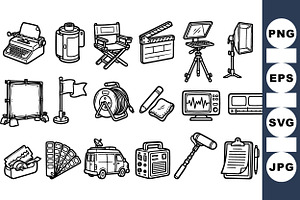 Hand Drawn Film Equipment Set, an Illustration by designvectx