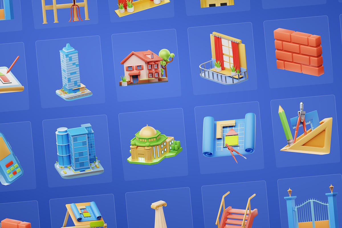 3D Architecture Icons Illustration, an Architecture 3D Model by Flat Icons (Photo 7 of 8)