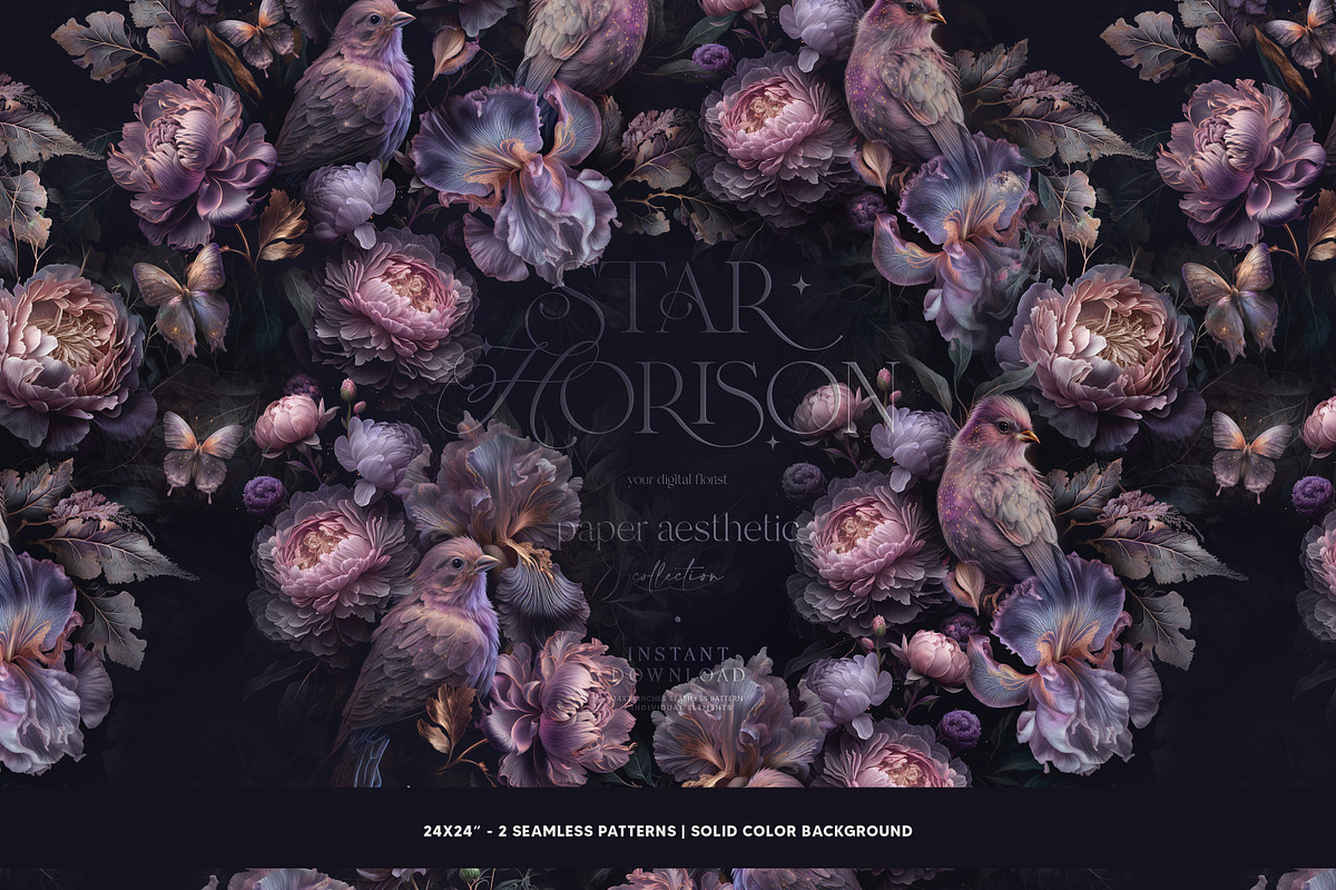 Violet Floral Birds Pattern, a Pattern Graphic by paper aesthetic (Photo 6 of 9)