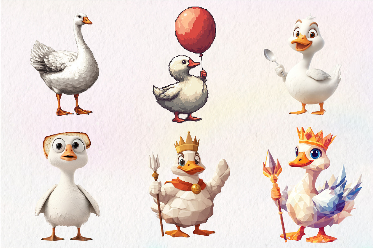 Blocky-Style Funny Goose PNG Bundle, an Illustration by CreationArt (Photo 2 of 9)