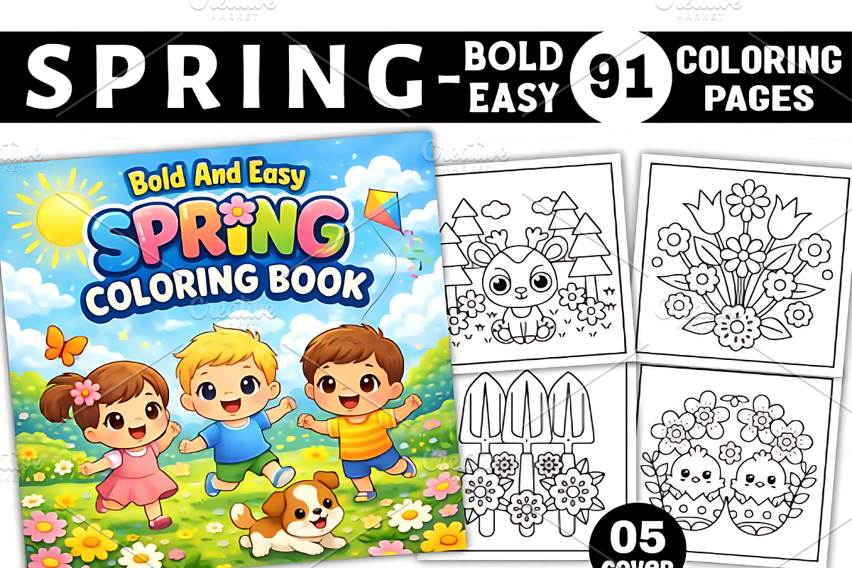 Bold and Easy Spring Coloring Pages, a Decorative Illustration by Design Station (Photo 1 of 4)