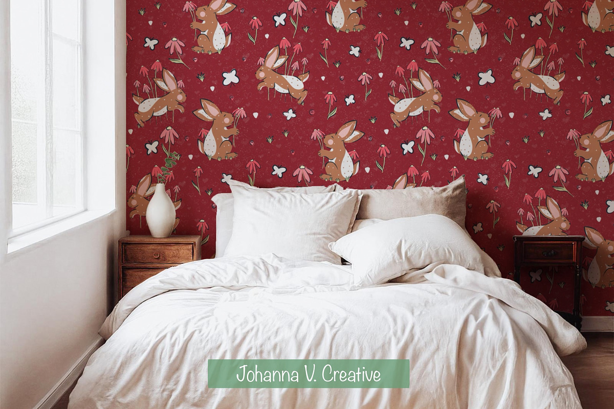 Valentine Bunny & Flower Pattern, an Illustration by Johanna V. Creative (Photo 2 of 3)