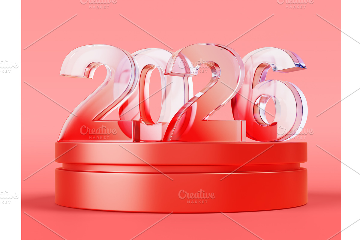 3d red podium with glass number 2026, a Background Graphic by Marozhkastudio